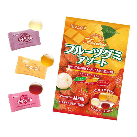Kasugai Frutia Assort Gummy Gluten Free (Lychee & Strawberry & Mango)- 102g