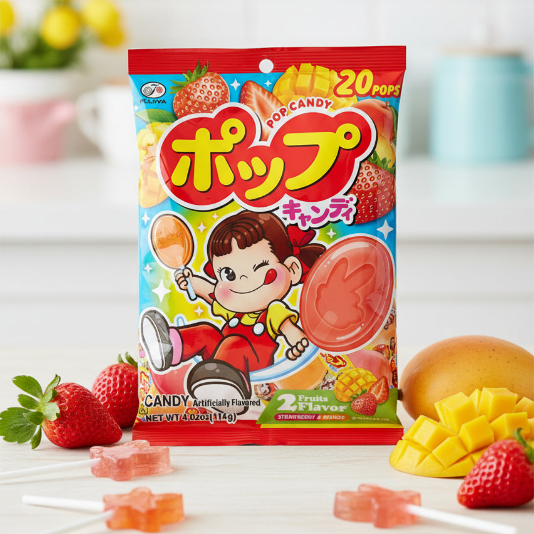 Fujiya Pop Candy Strawberry & Mango Lollipops 20 Pops 114g