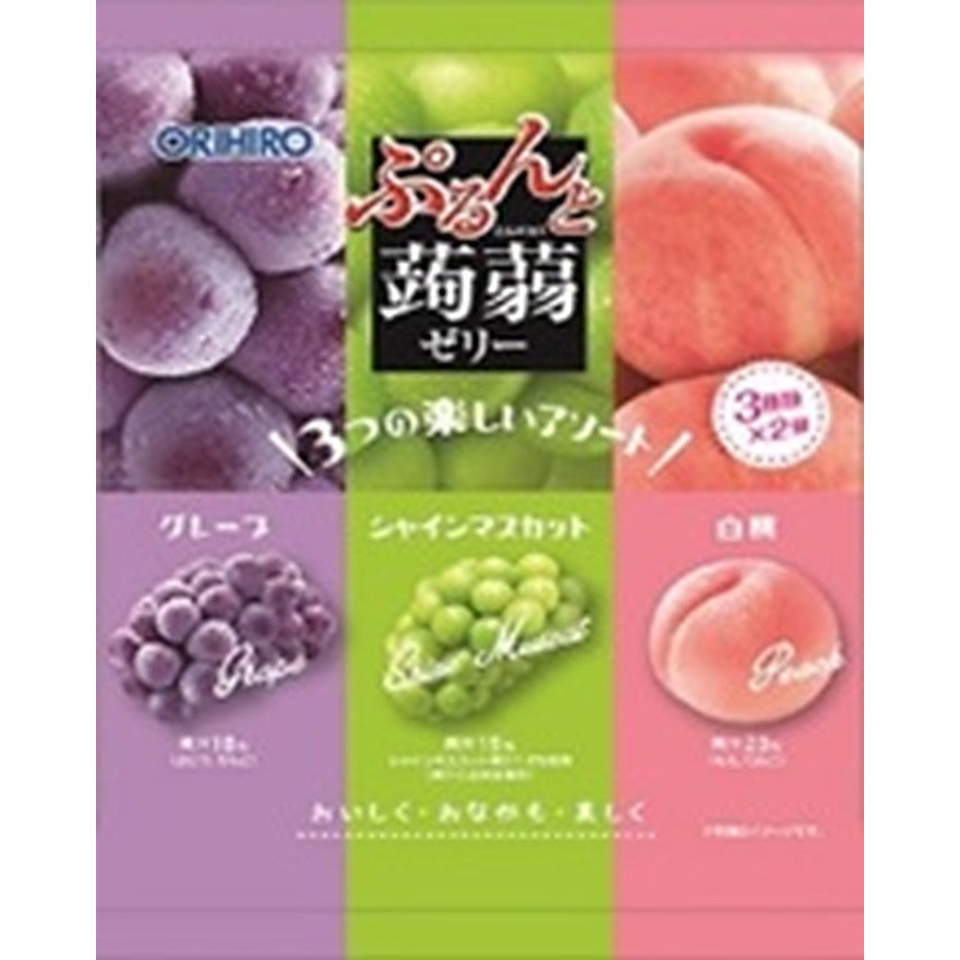 Orihiro Purunto Konjac Jelly Grape, Shine Muscat & White Peach 6 Pack (20g×6)