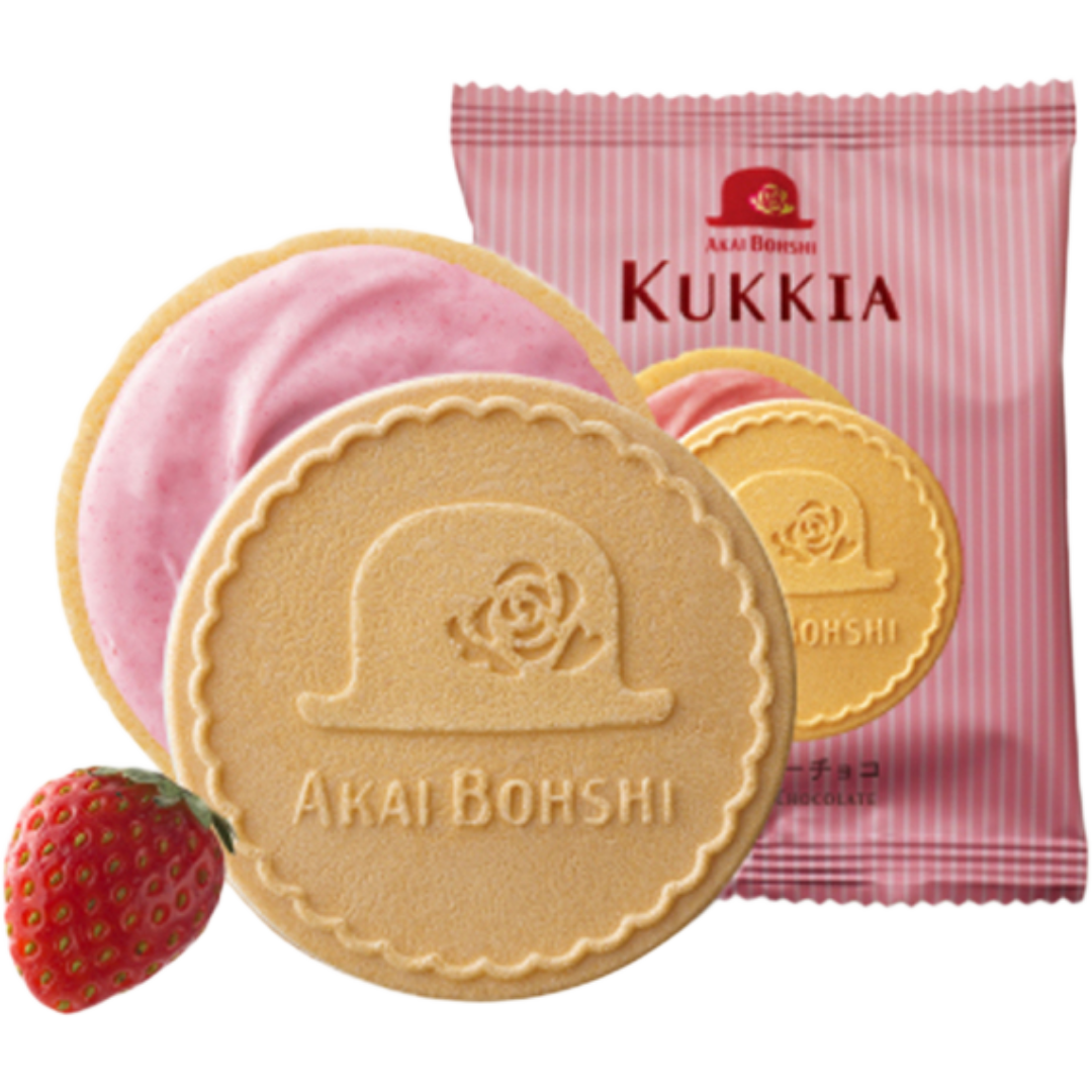 Akai Bohshi KUKKIA Gaufrette & Cookie Strawberry Chocolate Sandwich Biscuits 8