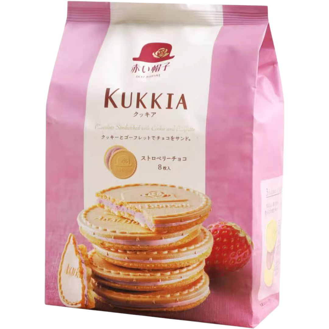 Akai Bohshi KUKKIA Gaufrette & Cookie Strawberry Chocolate Sandwich Biscuits 8