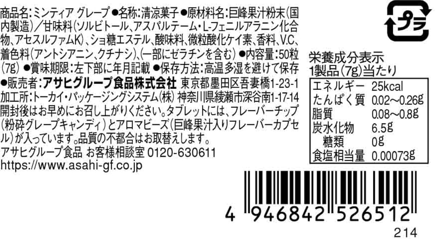 Asahi Mintia Grape Sugarless Mint Candy 7g