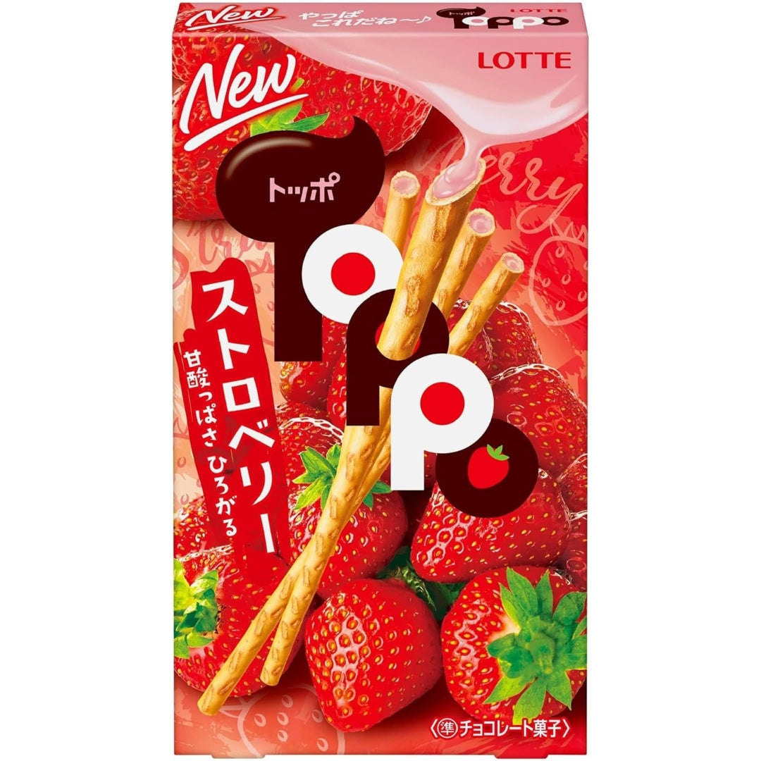 Lotte Toppo Strawberry Chocolate Filled Pretzel Sticks 72g
