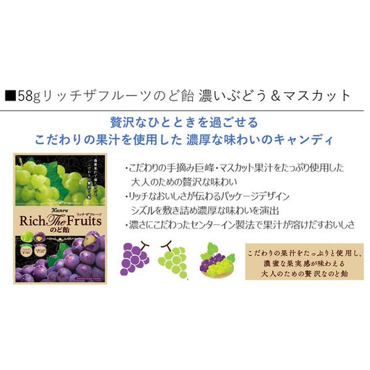 Kanro Rich The Fruits Assorted Grape Candy 58g