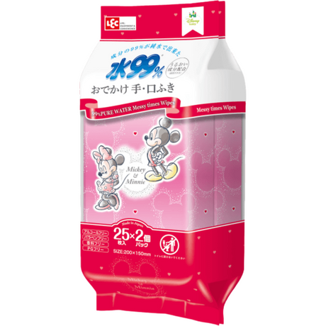 LEC Disney Mickey & Minnie Series 99% Pure Water Baby Hand And Mouth Wipes 25 Sheets * 2 Packs