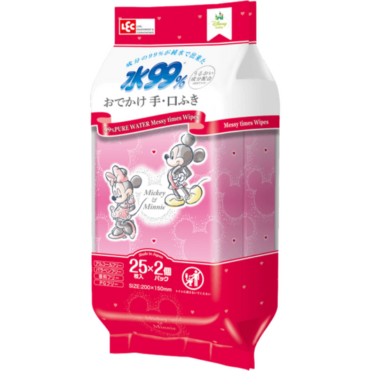 LEC Disney Mickey & Minnie Series 99% Pure Water Baby Hand And Mouth Wipes 25 Sheets * 2 Packs