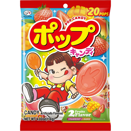 Fujiya Pop Candy Strawberry & Mango Lollipops 20 Pops 114g