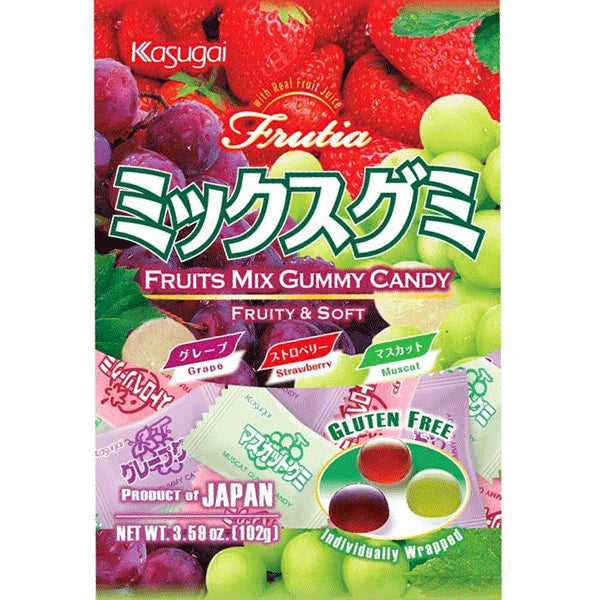 Kasugai Frutia Assort Gummy Gluten Free (Grape & Strawberry & Muscat)- 102g