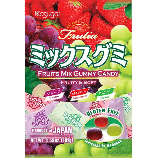 Kasugai Frutia Assort Gummy Gluten Free (Grape & Strawberry & Muscat)- 102g