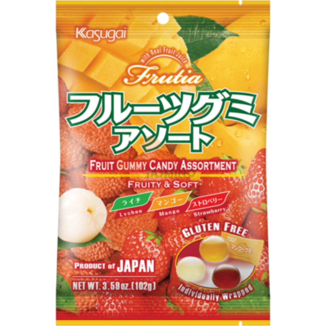 Kasugai Frutia Assort Gummy Gluten Free (Lychee & Strawberry & Mango)- 102g