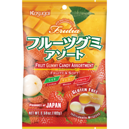 Kasugai Frutia Assort Gummy Gluten Free (Lychee & Strawberry & Mango)- 102g