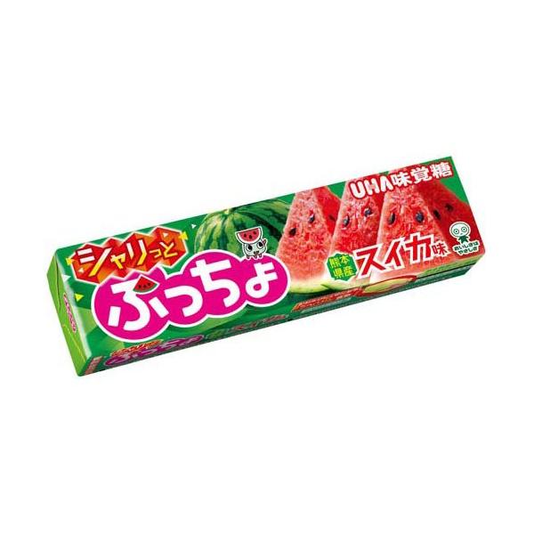 UHA Puccho Stick Sharitto Watermelon 10 Pieces – Japanese Chewy Candy with Gummy Bits